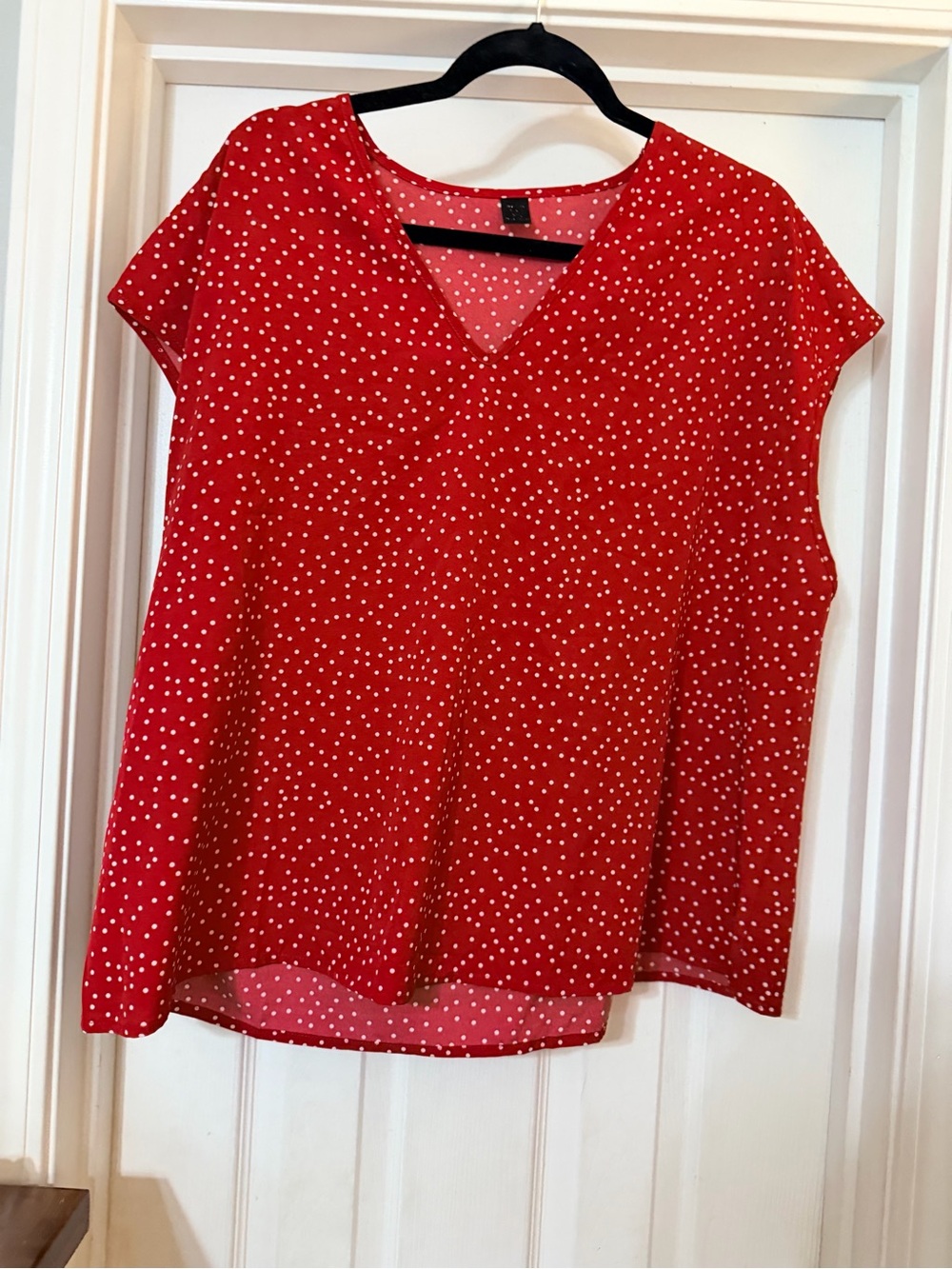 SHEIN Red Polka Dot V-Neck Cap Sleeve Blouse